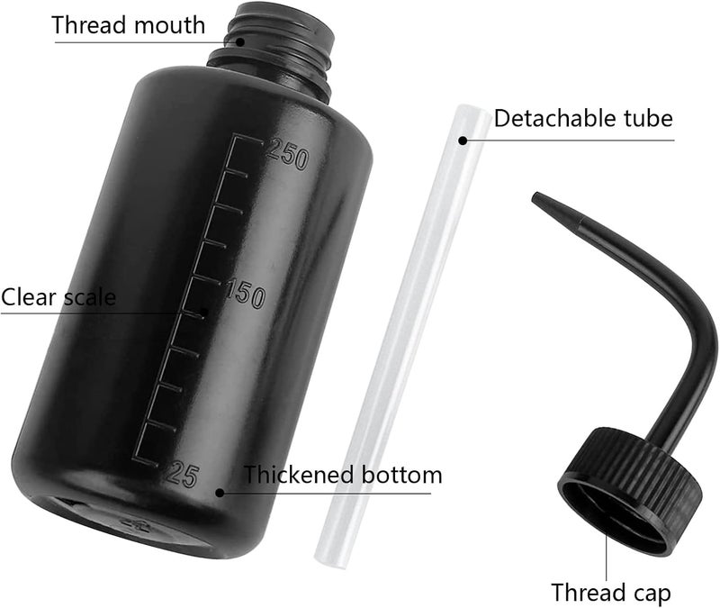 DERSTRA Wash Bottle 2pcs 250ml/8oz Safety Watering Tools, Economy Plastic Squeeze Washing Cleaning With Narrow Mouth Scale Labels for Medical Succulent Irrigation Plant (Black) - Image 3